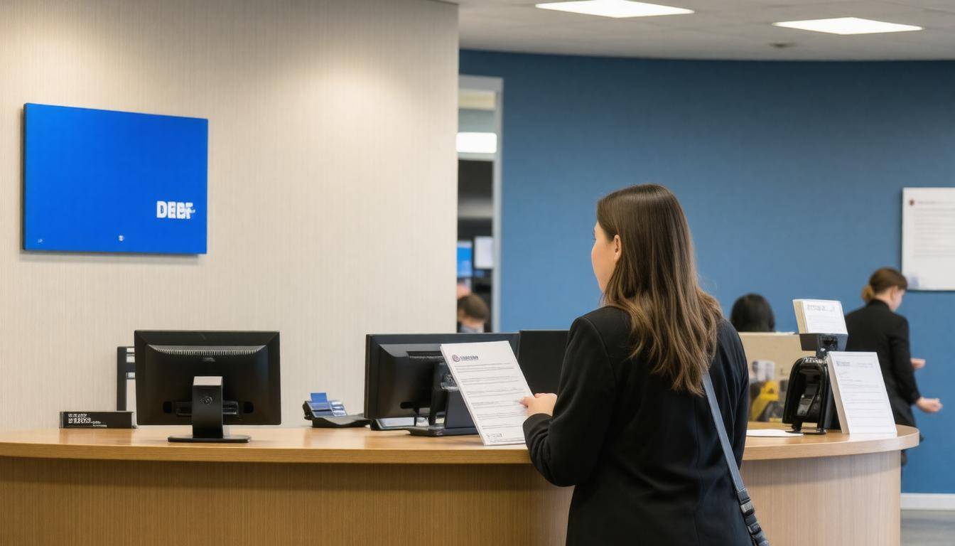 Bank employee assisting