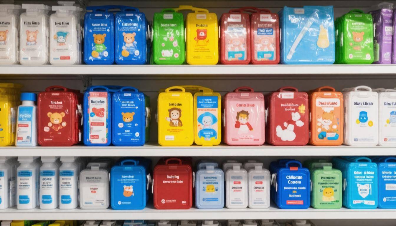 Colorful first aid kits