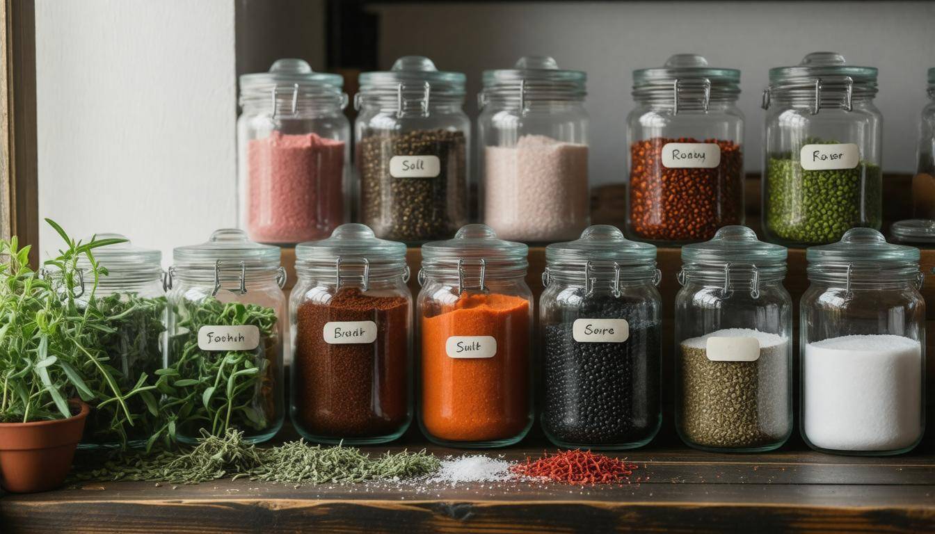Colorful spice jars