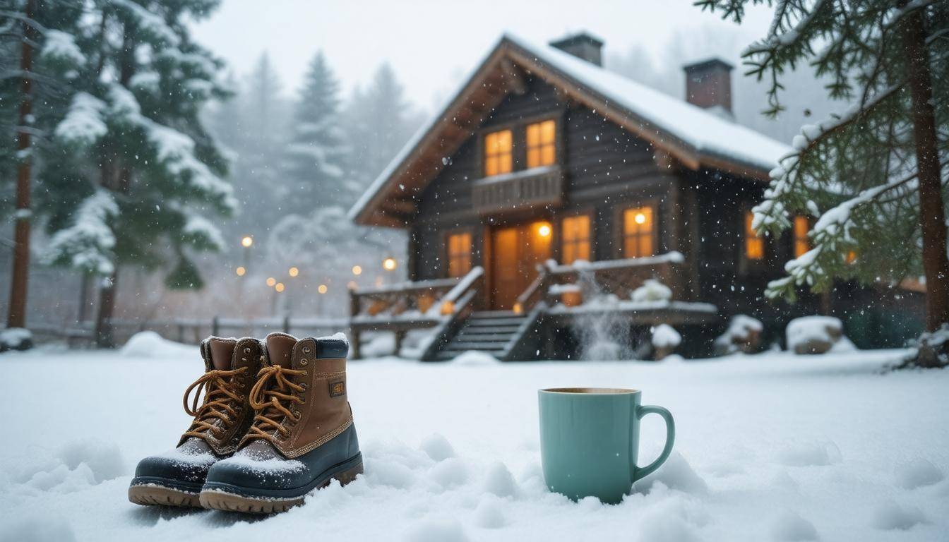 Cozy cabin in snow