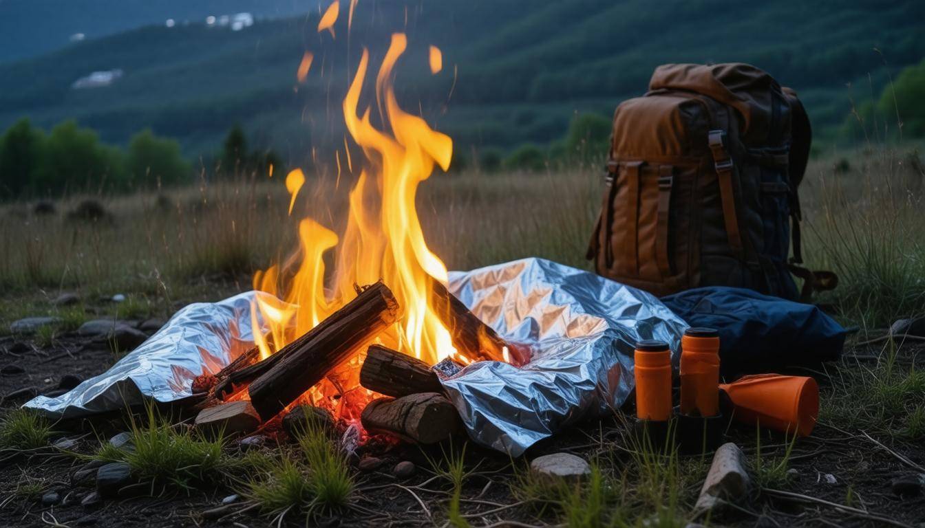 Cozy campsite with blanket