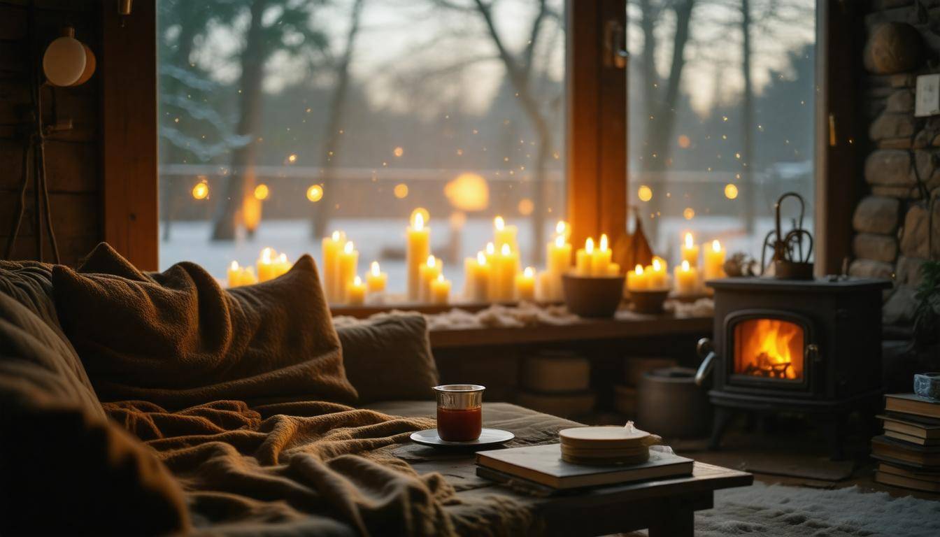 Cozy candlelit living room