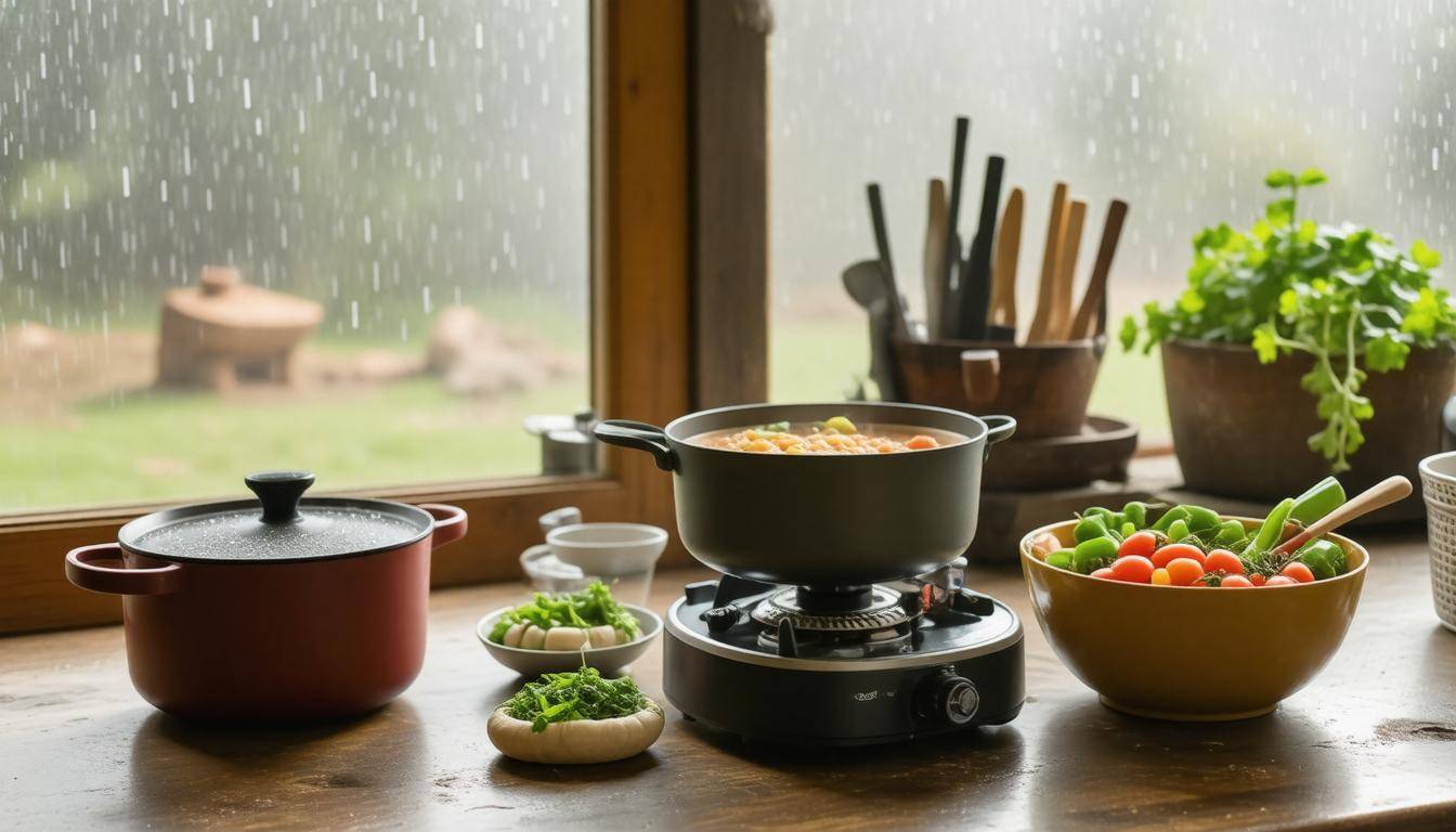Cozy emergency cooking setup