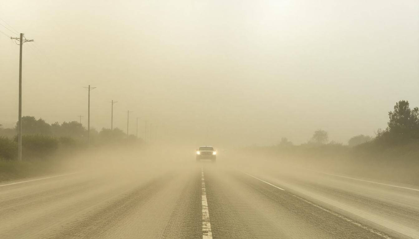 Dust storm on highway