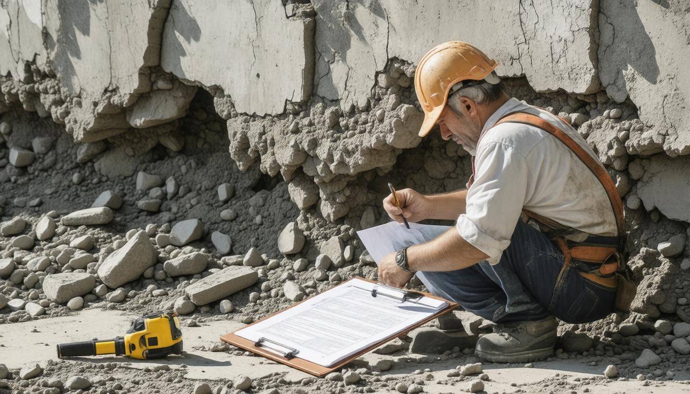 Engineer inspecting damage
