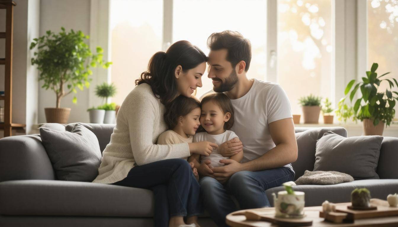 Family in comforting embrace