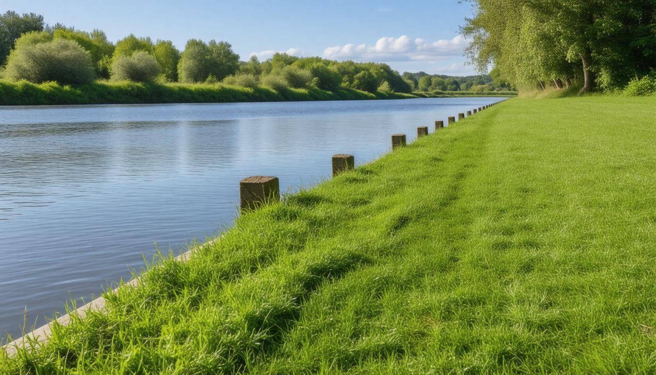Flood barrier along river