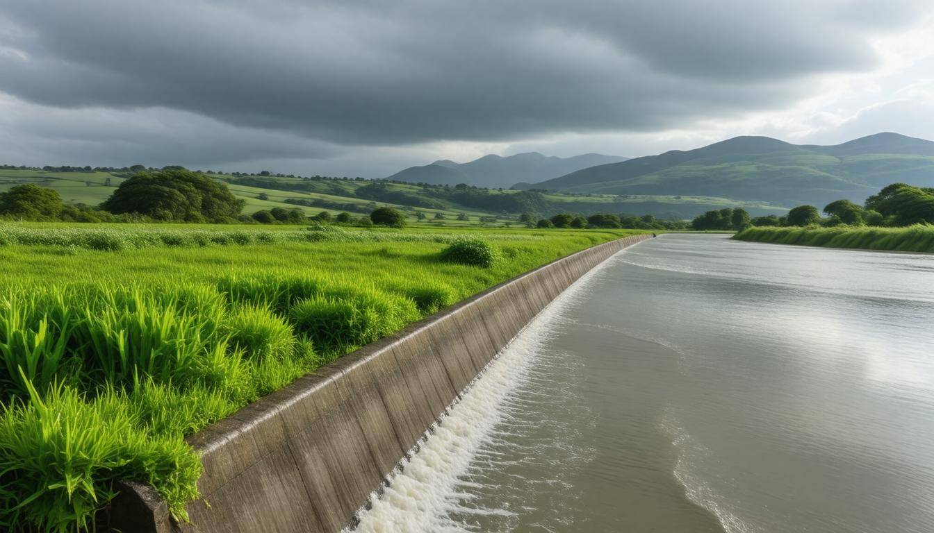 Flood barrier along river