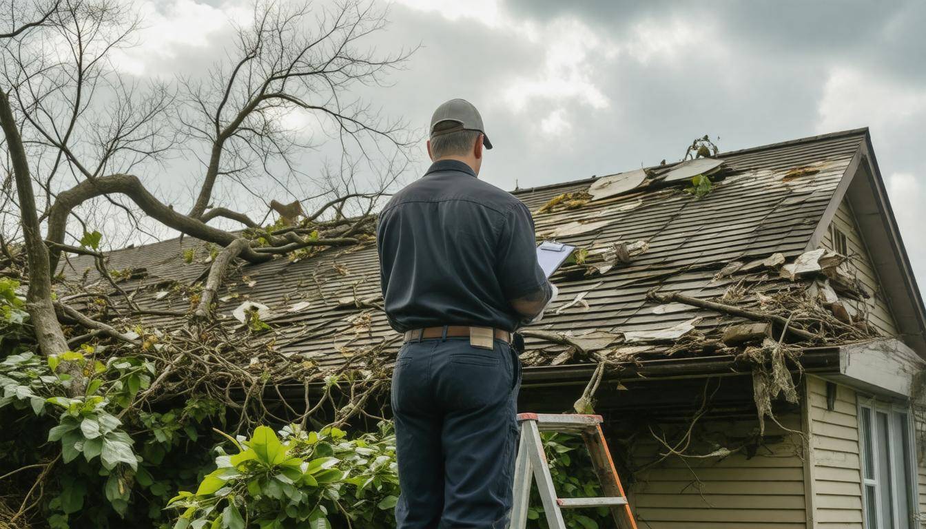 Home inspector assessing damage