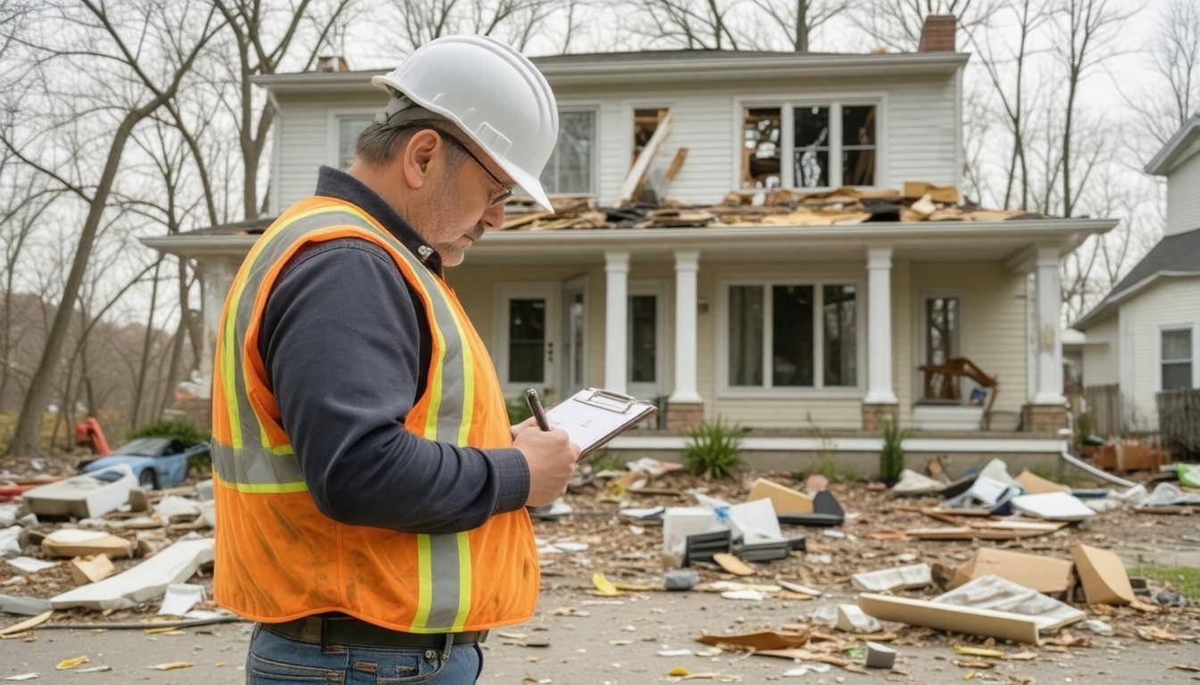 Insurance adjuster inspecting damage