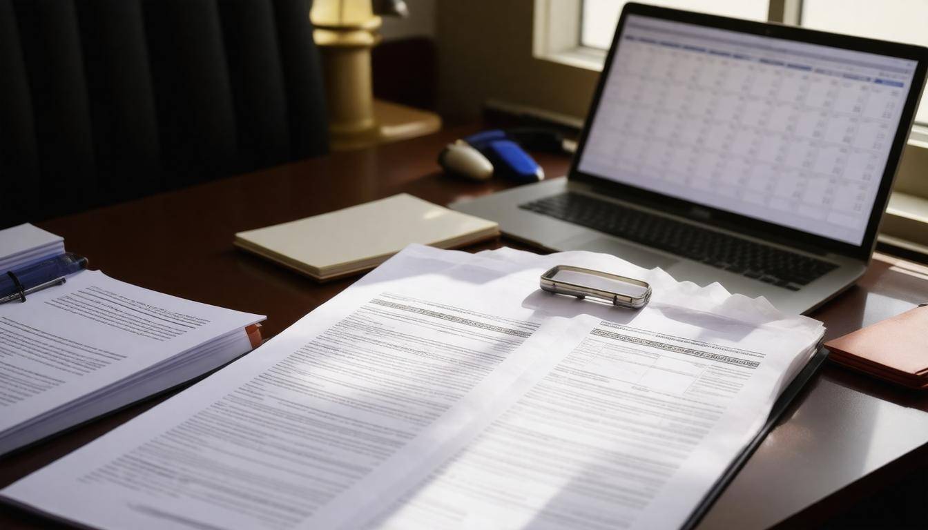 Legal documents and laptop