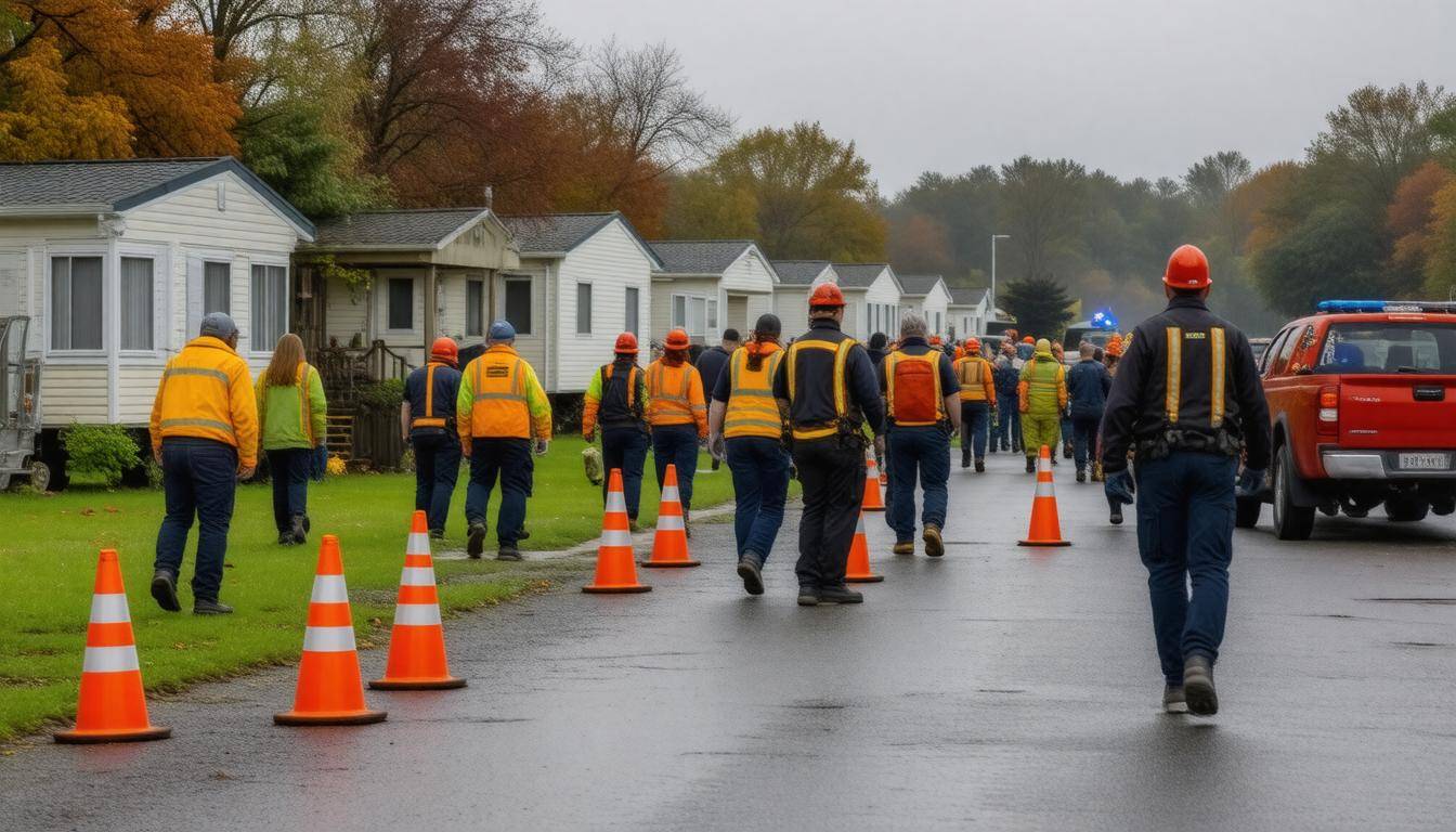Mobile home evacuation scene