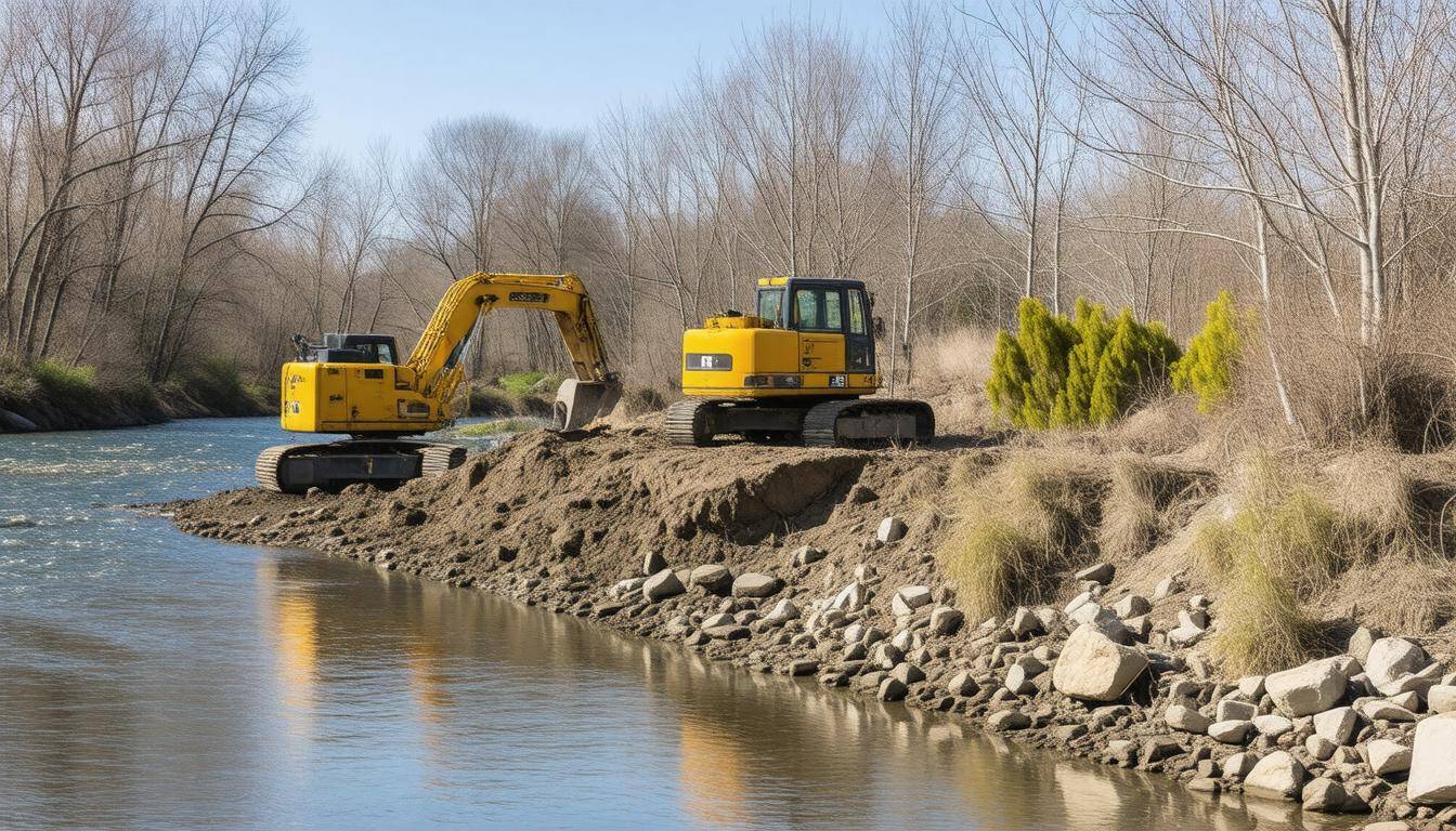 Riverbank maintenance in spring