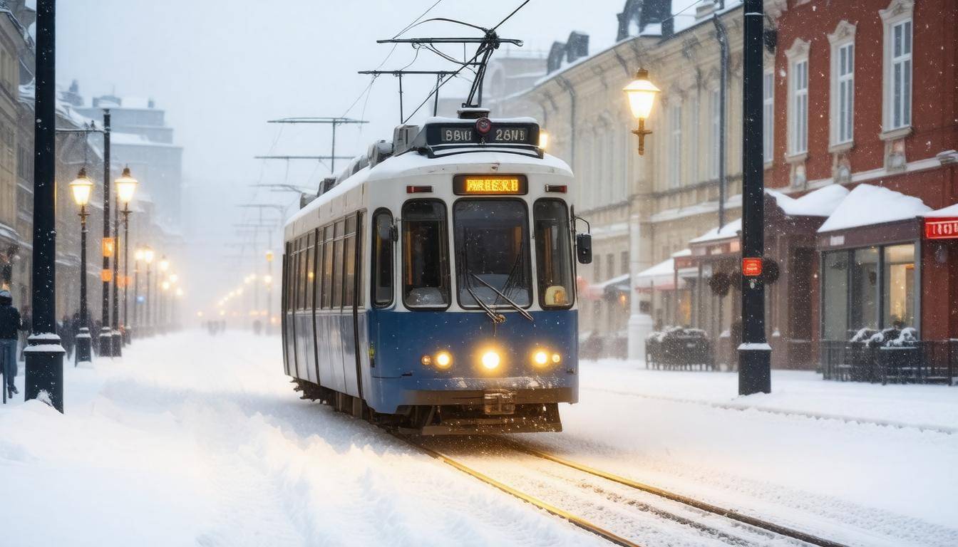 Snowy tram in Tampere