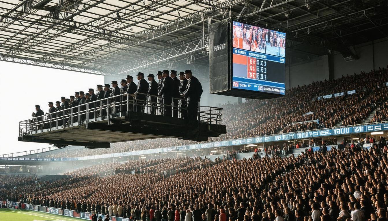Stadium security monitoring crowd