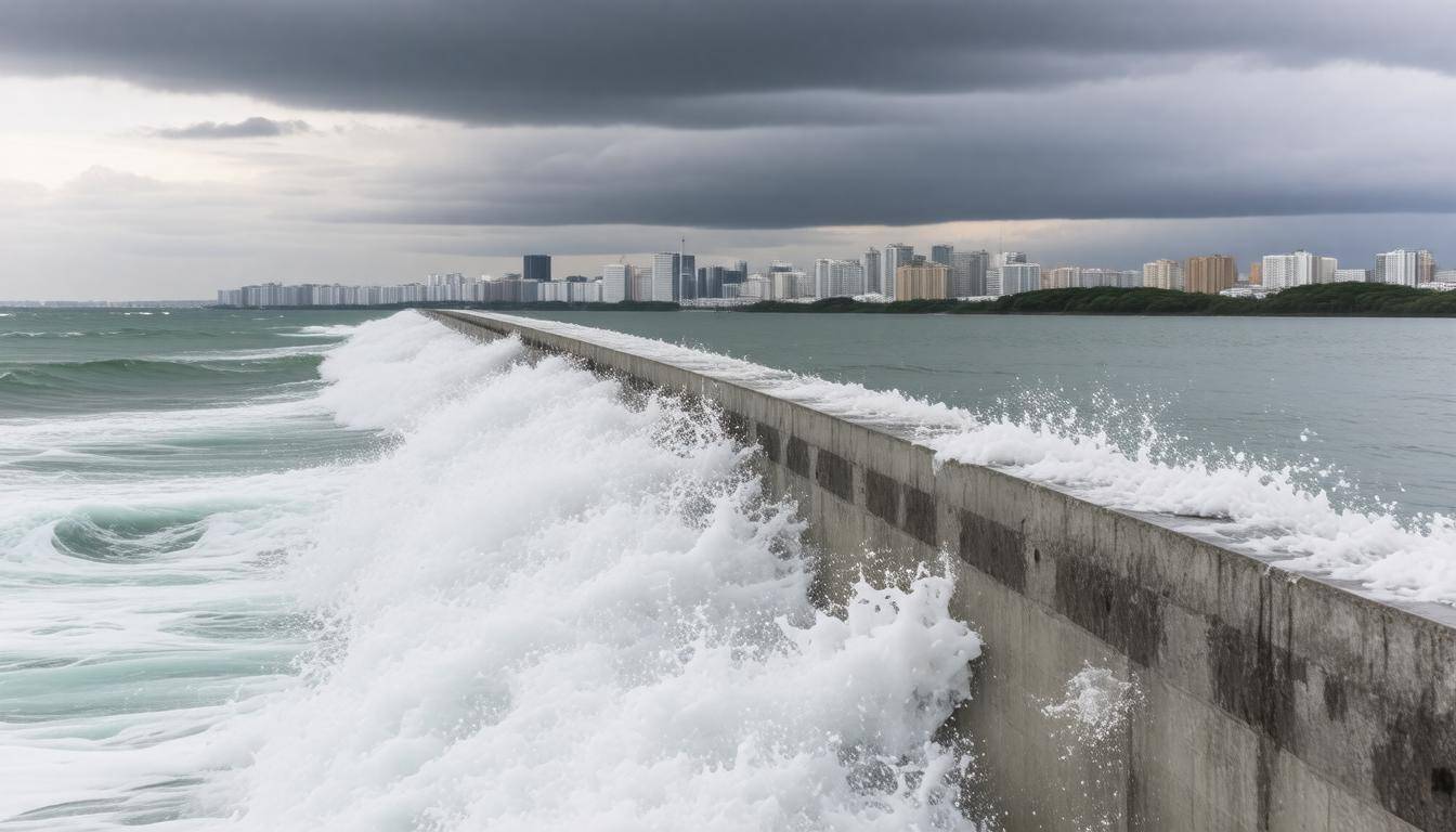 Storm surge defense barrier