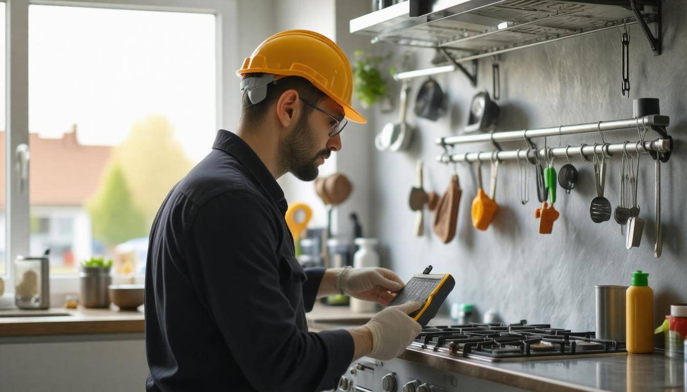 Technician inspecting appliance