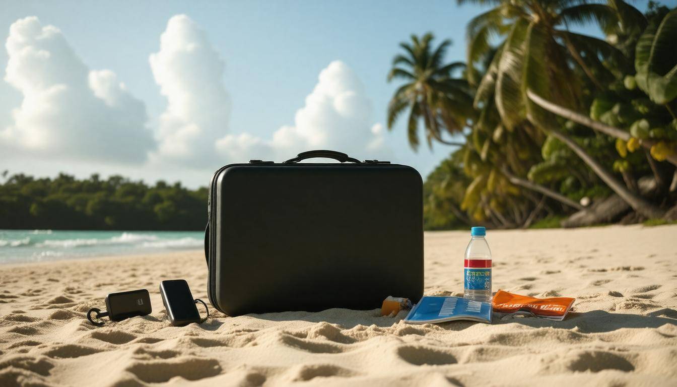 Travel essentials laid out