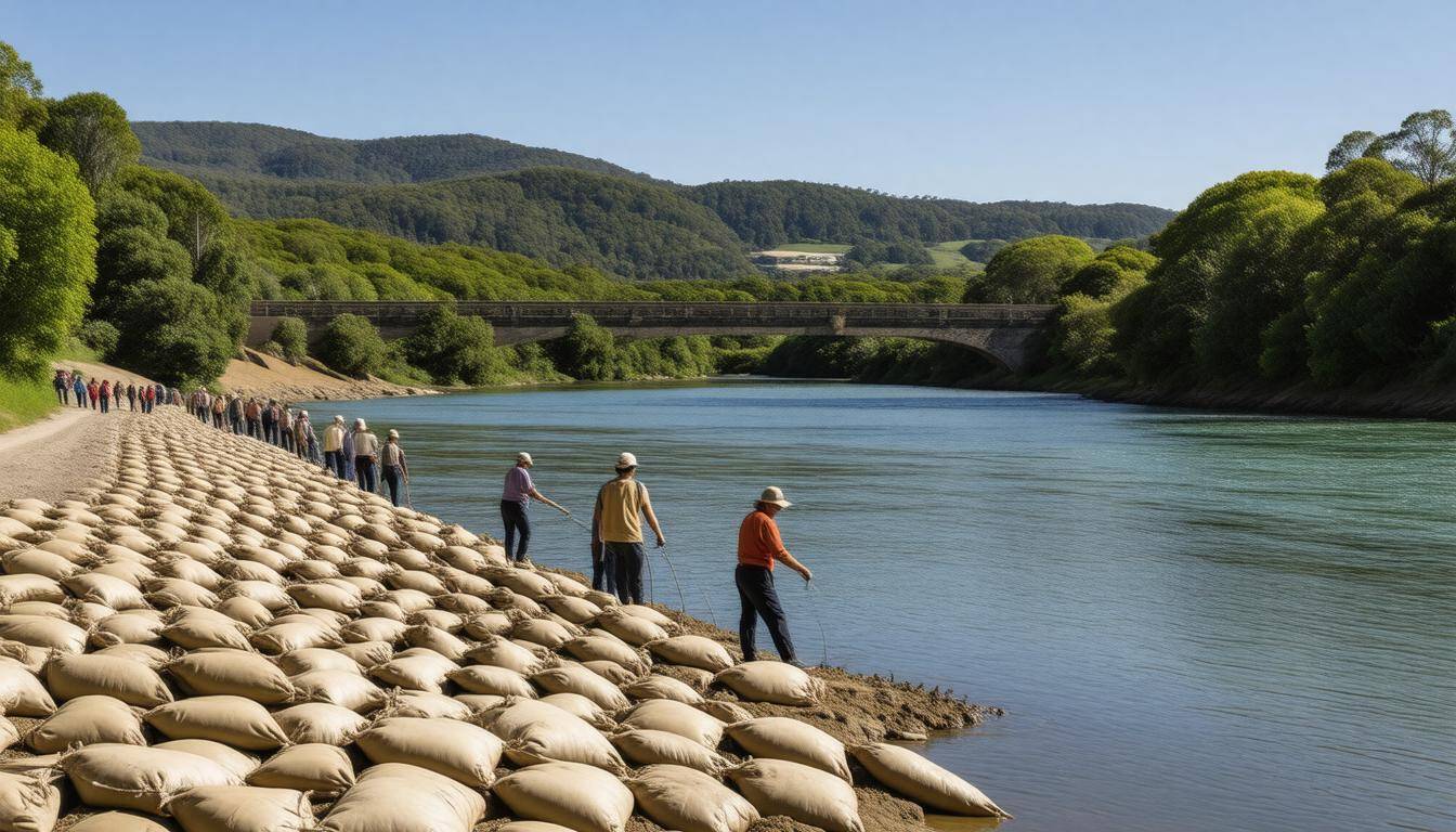 Volunteers preparing sandbags