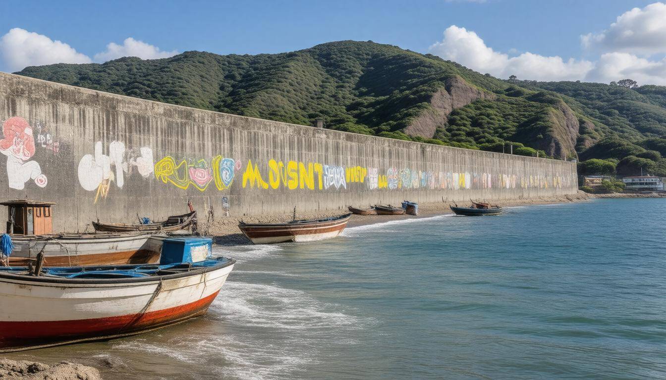 Coastal tsunami defense wall