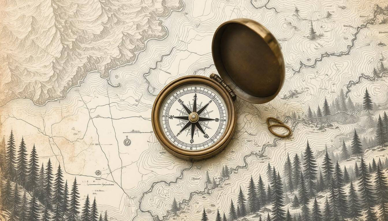 Compass on vintage map