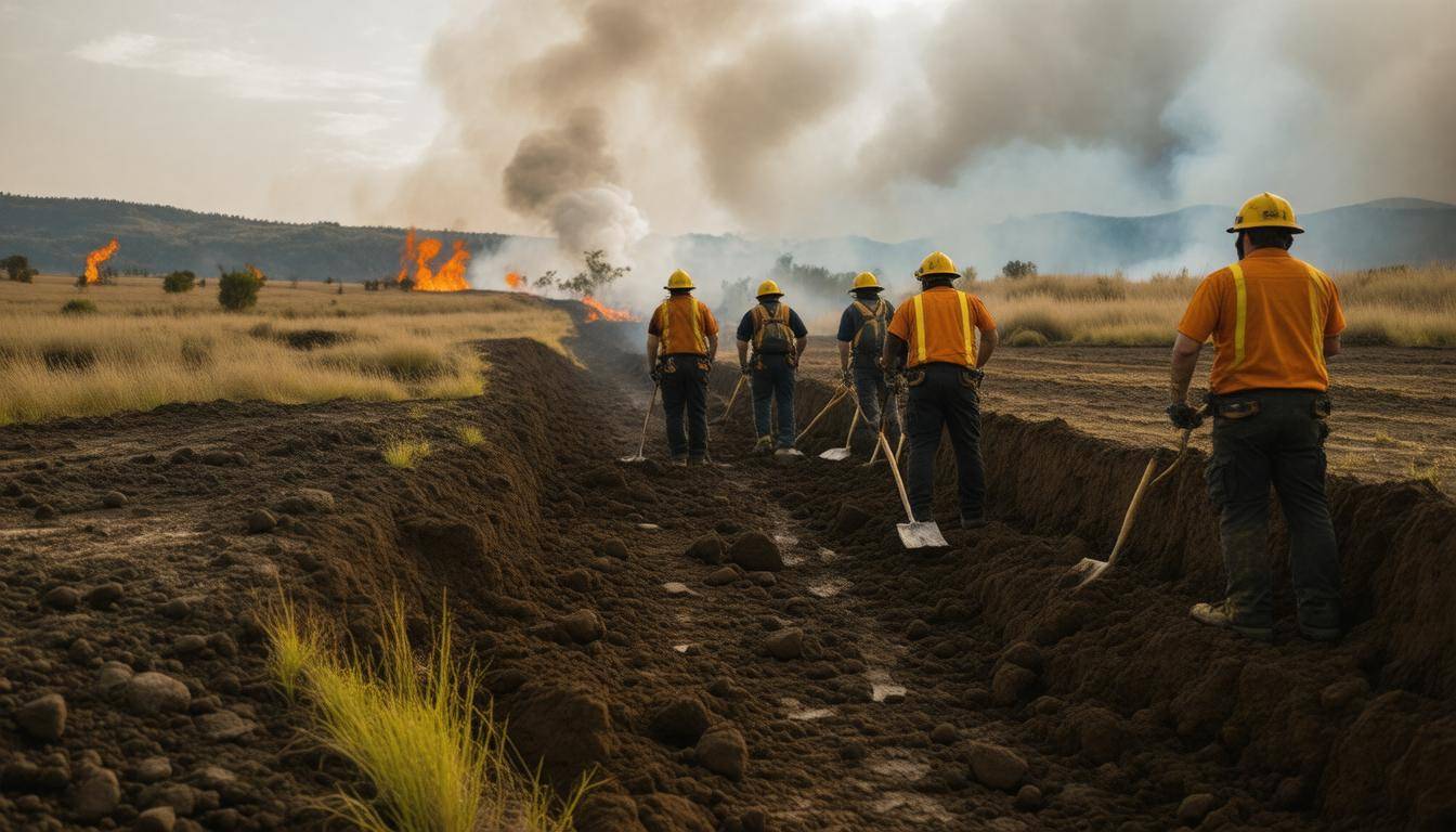 Firefighters creating barriers