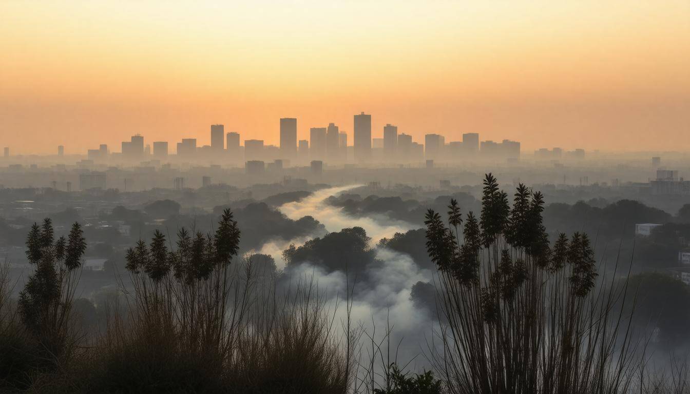 Hazy skyline post-wildfire