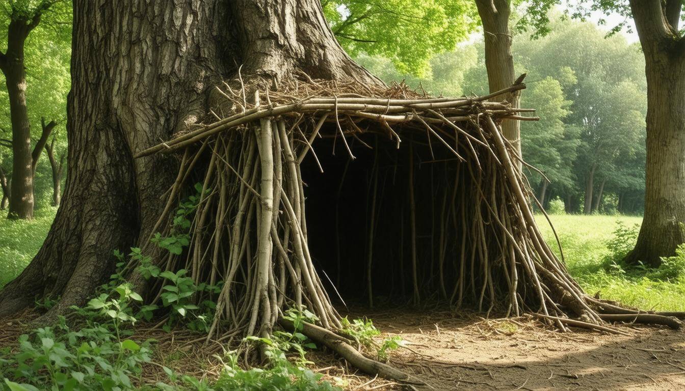 Makeshift shelter in forest
