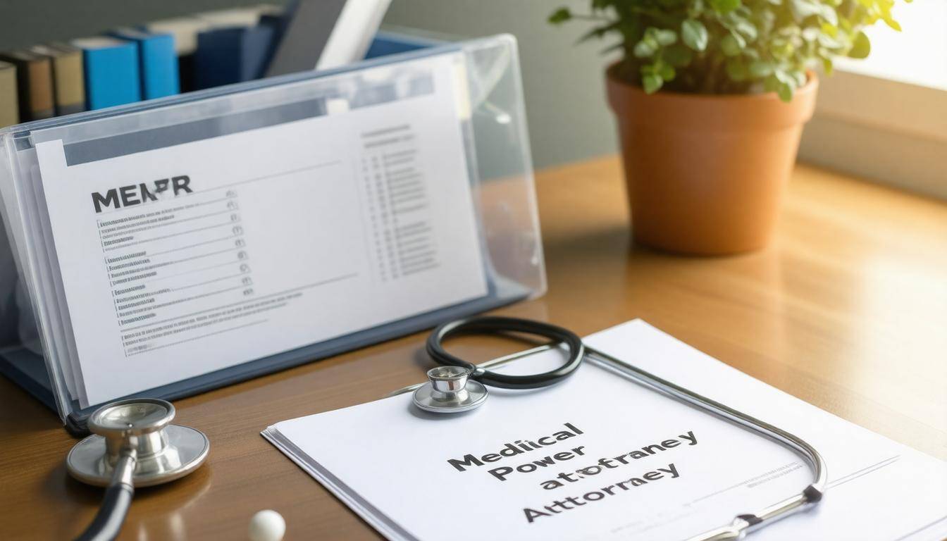 Medical documents and stethoscope