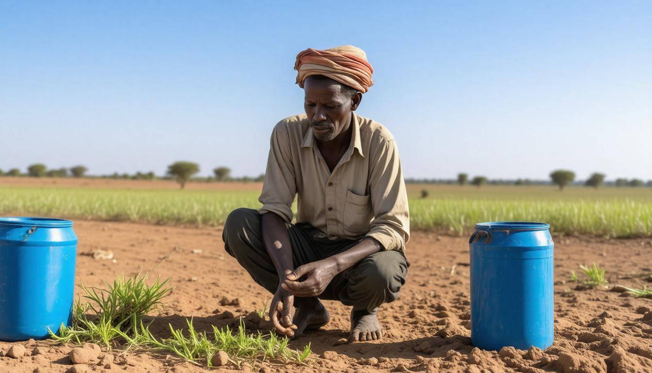 Resilient farmer examining soil