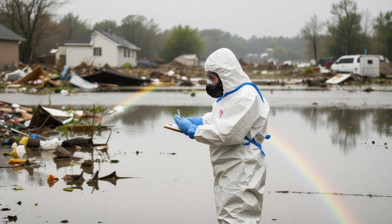 Responder assessing flood damage