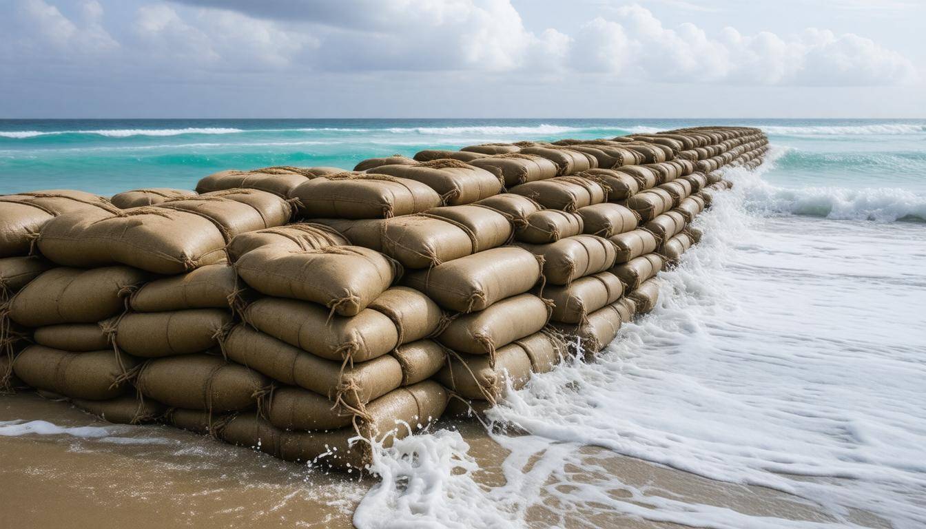 Sandbags protecting coastline