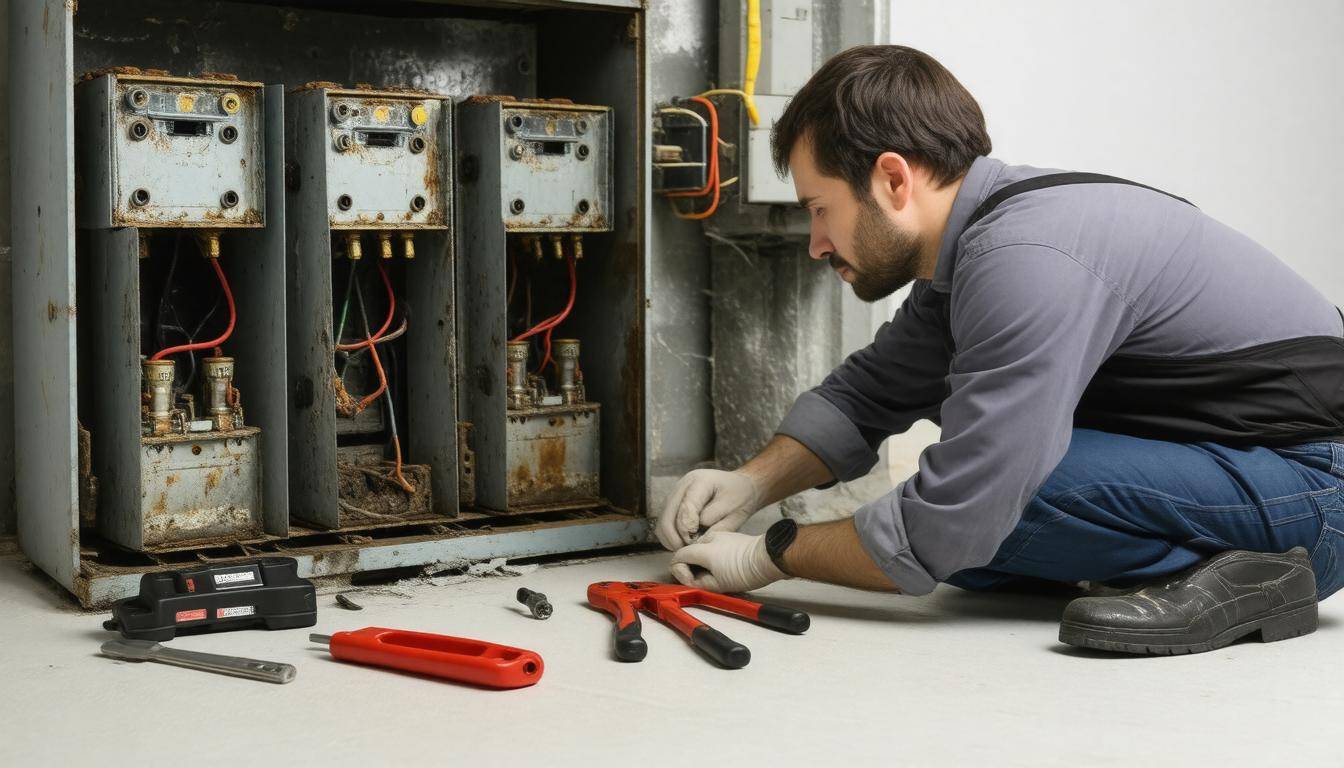 Technician inspecting damage