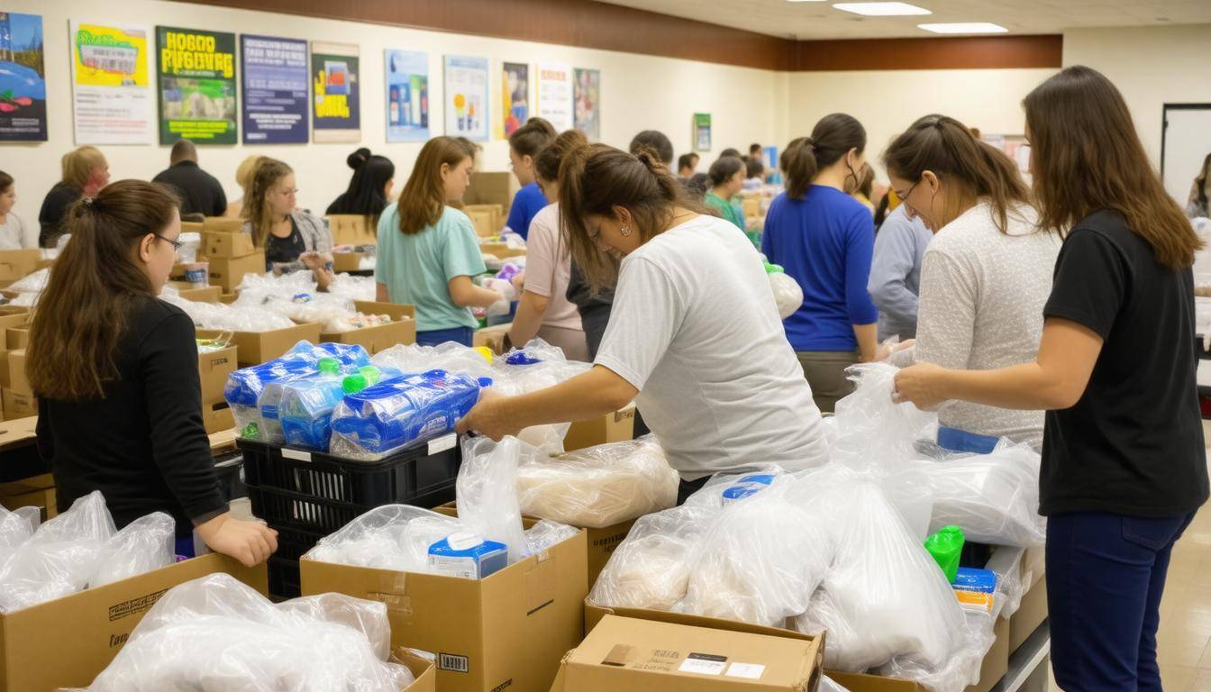 Volunteers sorting supplies