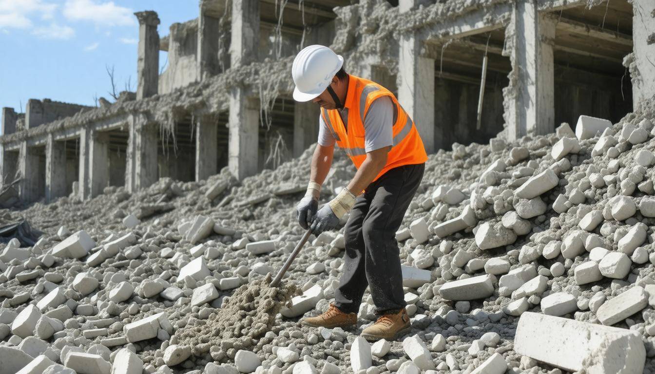 Worker clearing debris
