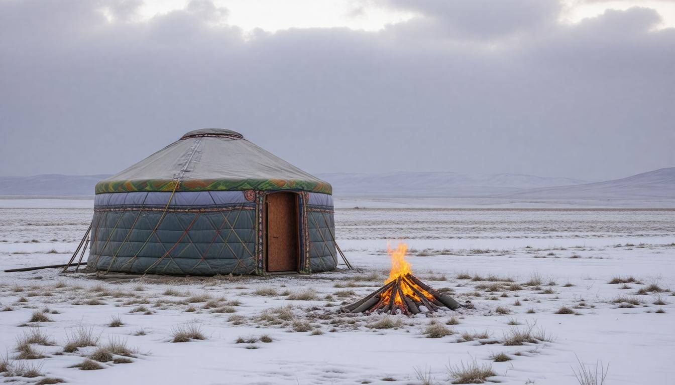 Yurt in snowy steppe